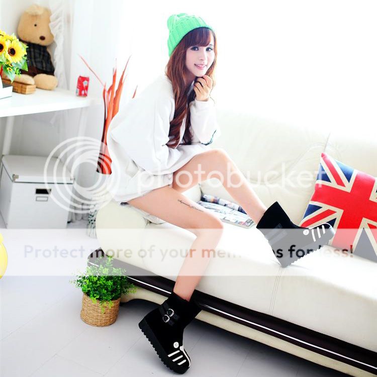 New Womens Ankle Boots Youth Cute Cat Face Flat Shoes Cartoon Casual