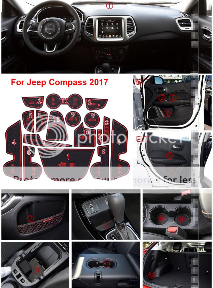 For Jeep Compass 2017 17PCS Non-slip Interior Door Slot Rubber Cup Holder Mat